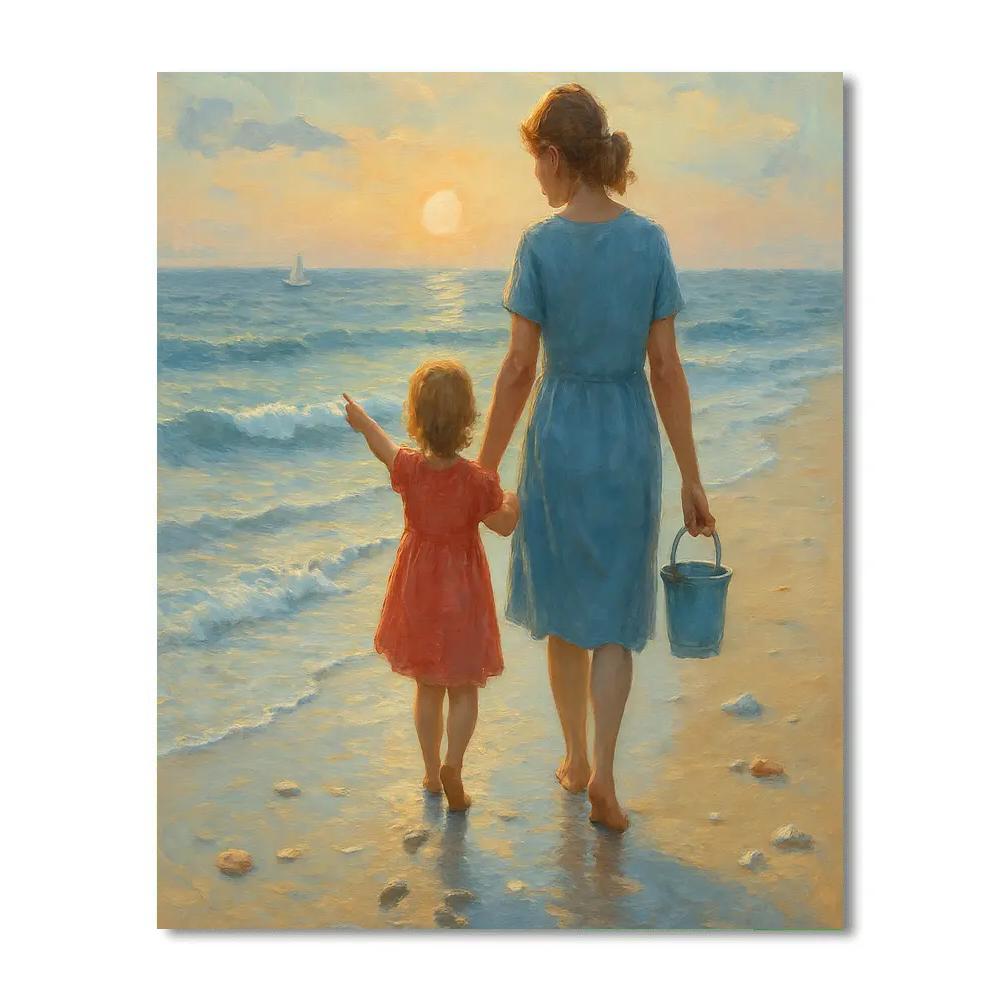 Seaside Stroll With Mother And Child DIY paint by numbers