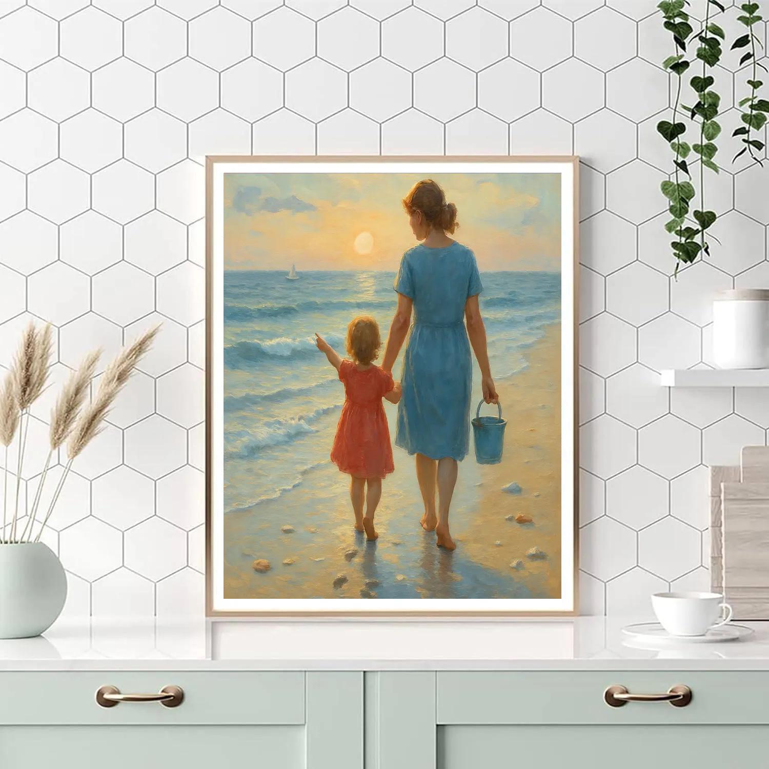 Seaside Stroll With Mother And Child DIY paint by numbers