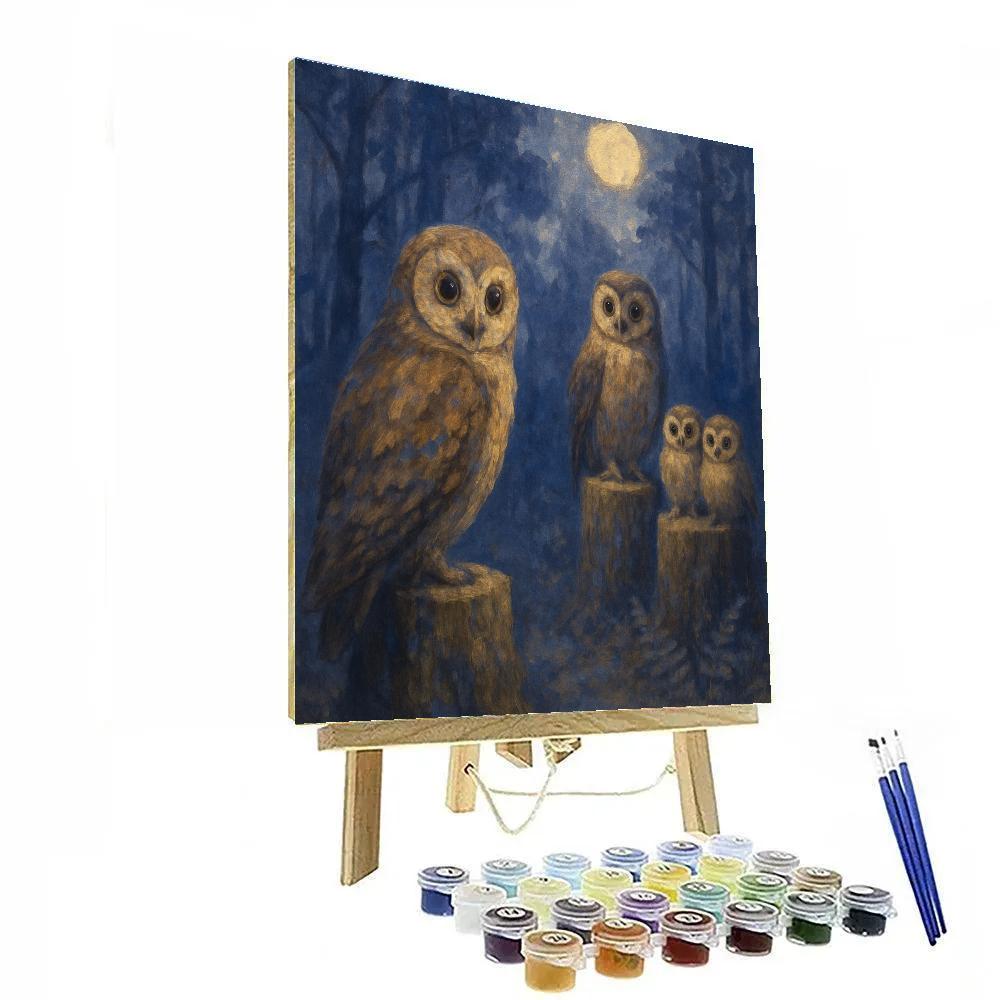 Owls In The Cozy Forest Clearing Paint by numbers art