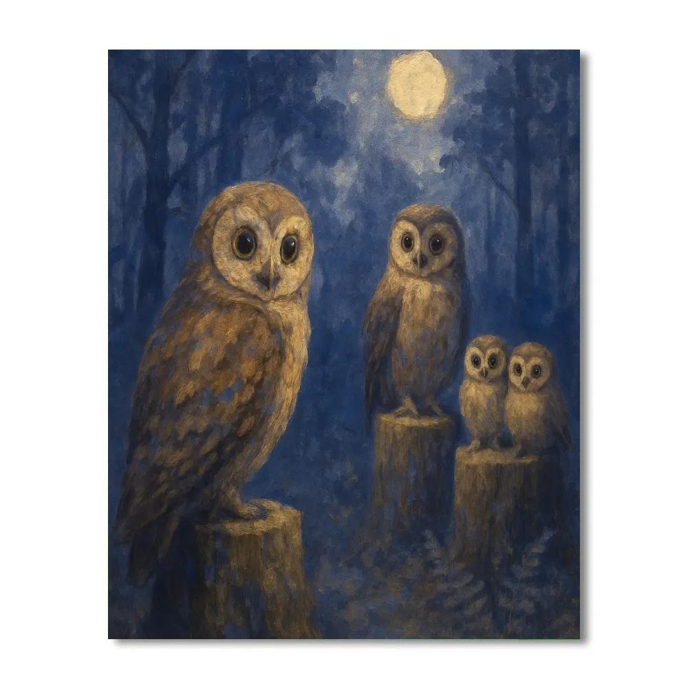 Owls In The Cozy Forest Clearing Paint by numbers art