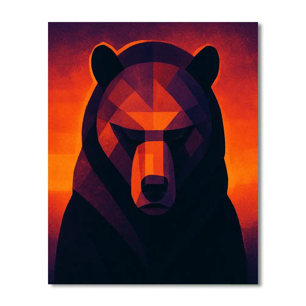 Geometric Bear Of Sunset Blocks paint by color