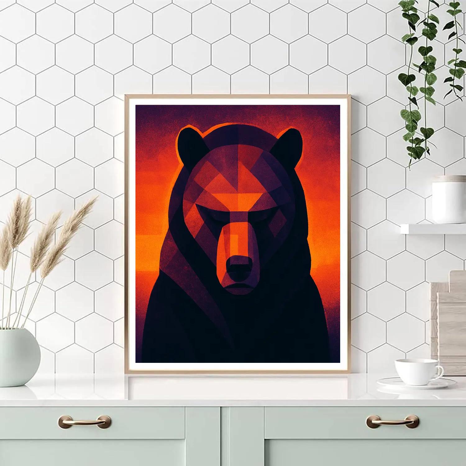 Geometric Bear Of Sunset Blocks paint by color