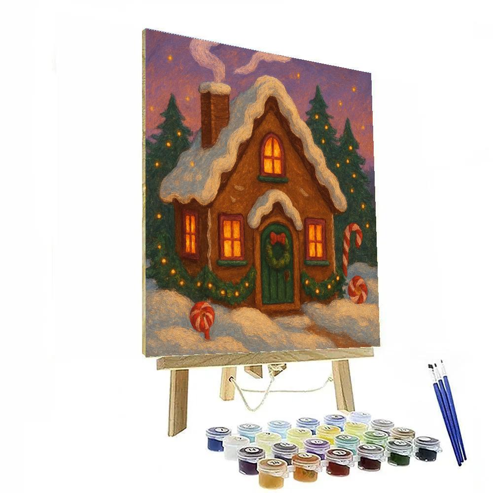 Gingerbread Cottage At Dusk Numbered painting kits