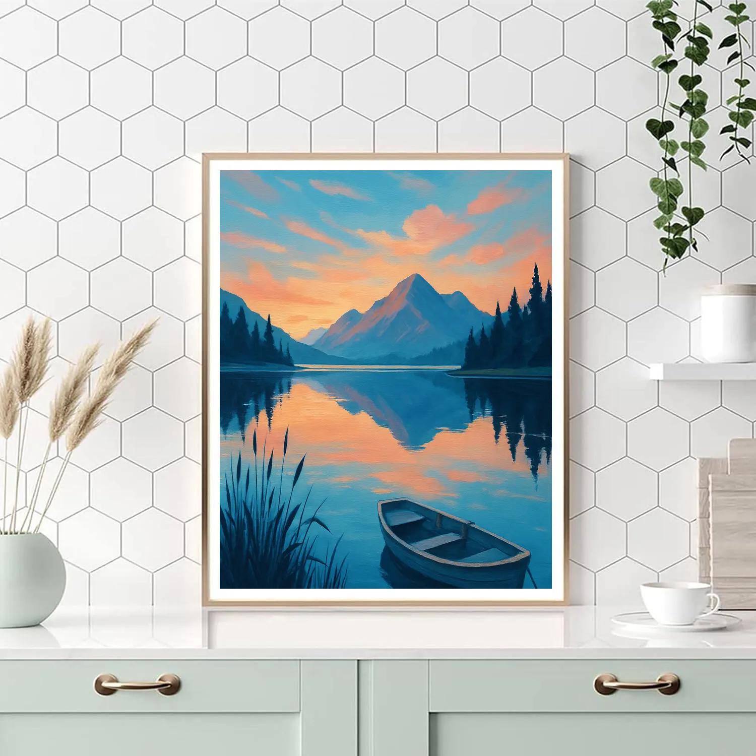 Sunset Over Glass Lake paint by number