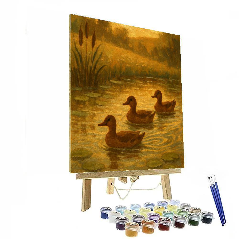 Ducks On A Cozy Pond Afternoon Number painting