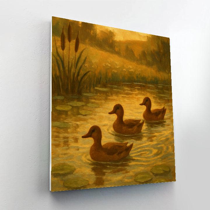 Ducks On A Cozy Pond Afternoon Number painting