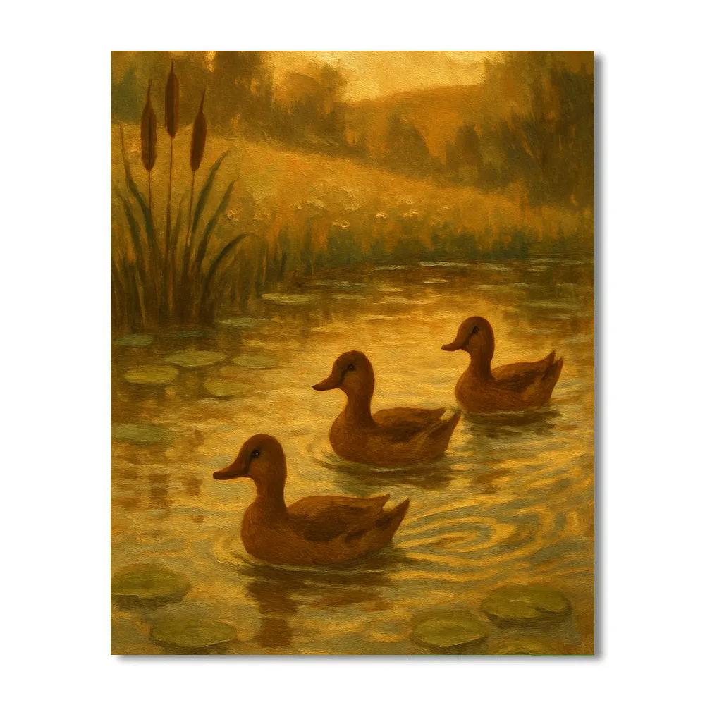 Ducks On A Cozy Pond Afternoon Number painting