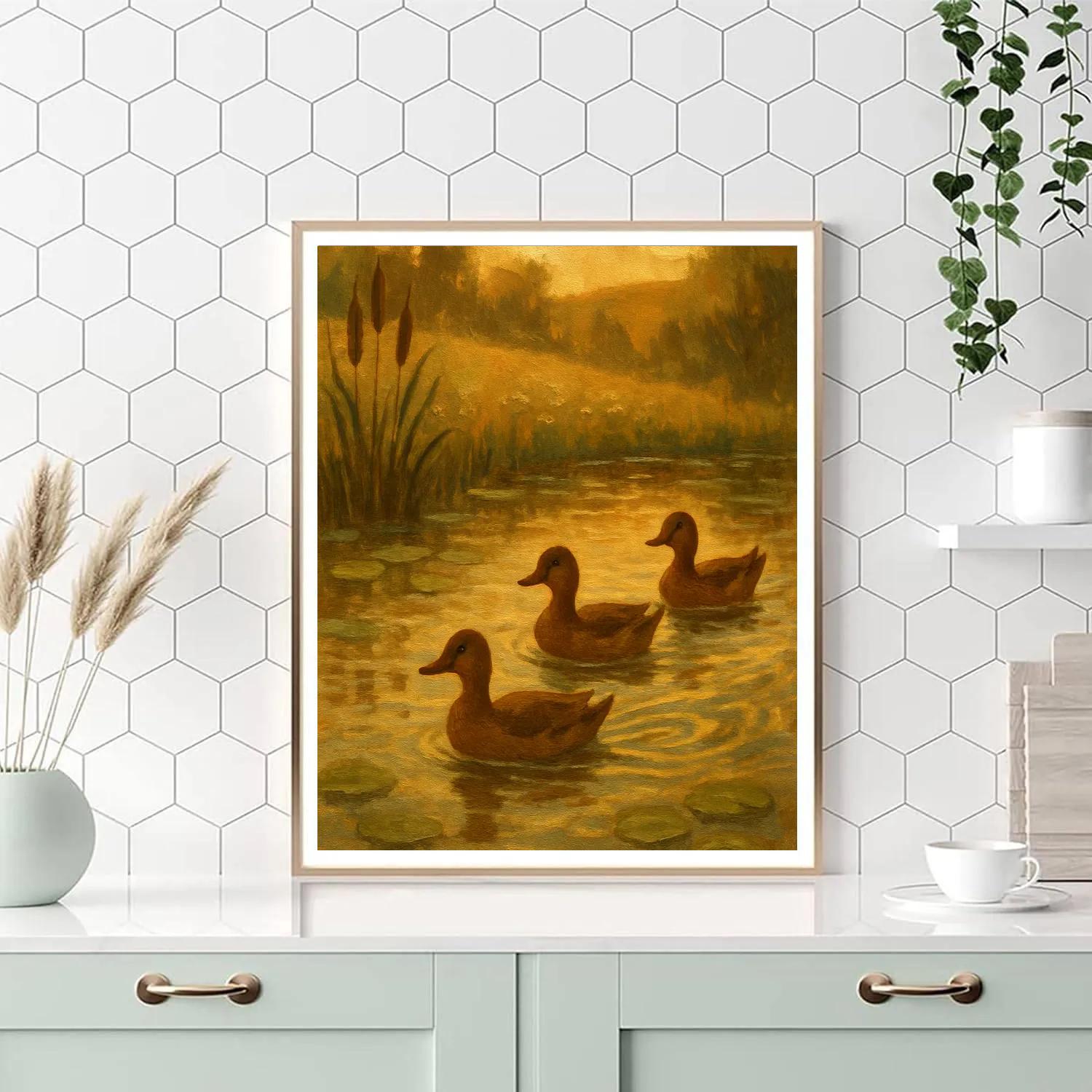 Ducks On A Cozy Pond Afternoon Number painting