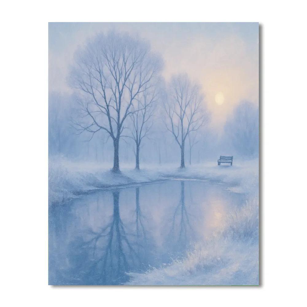 Winter Stillness At Frosted Pond paint by number