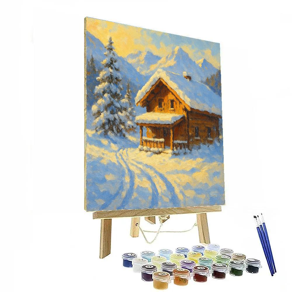 Sunlit Mountain Chalet Painting by numbers kit