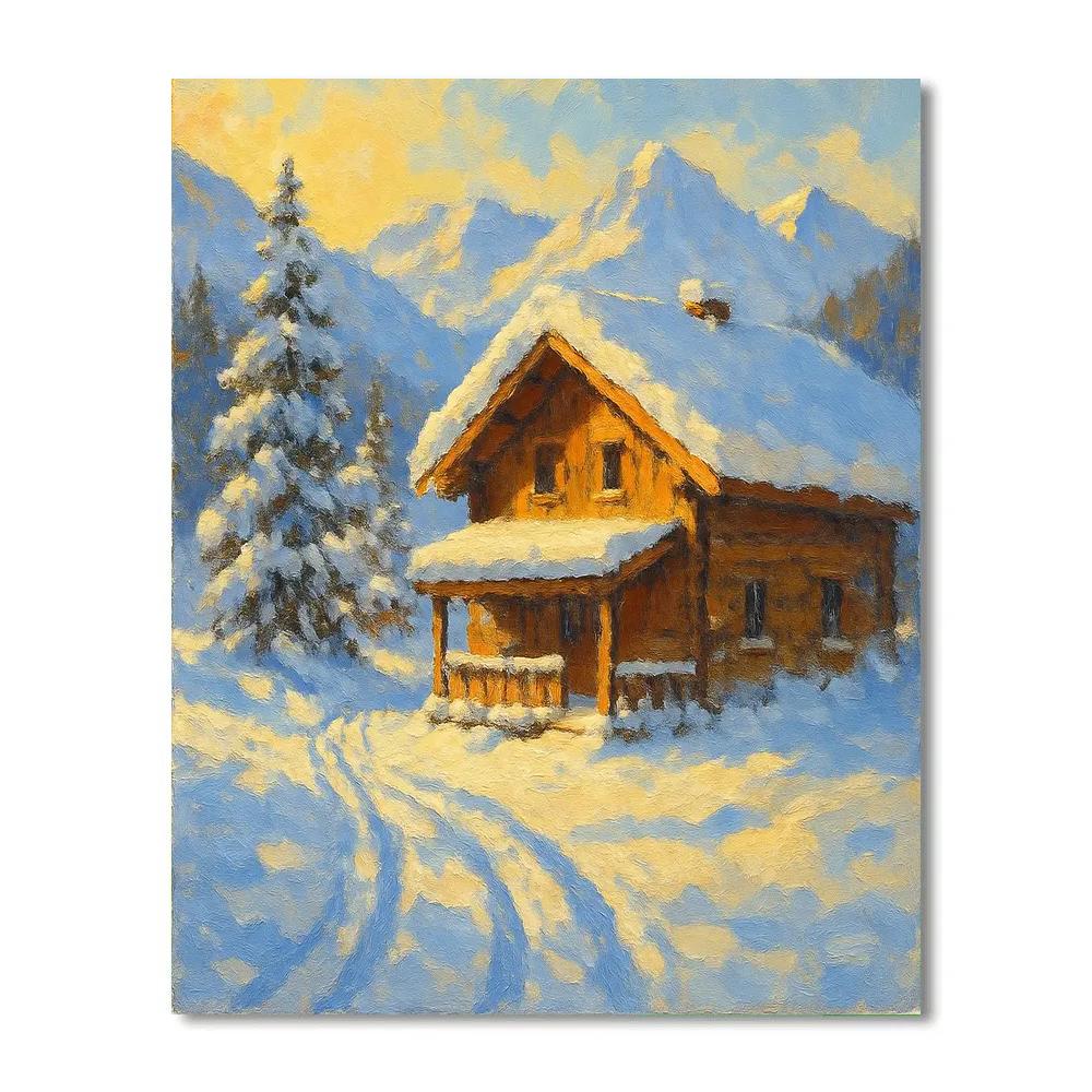 Sunlit Mountain Chalet Painting by numbers kit