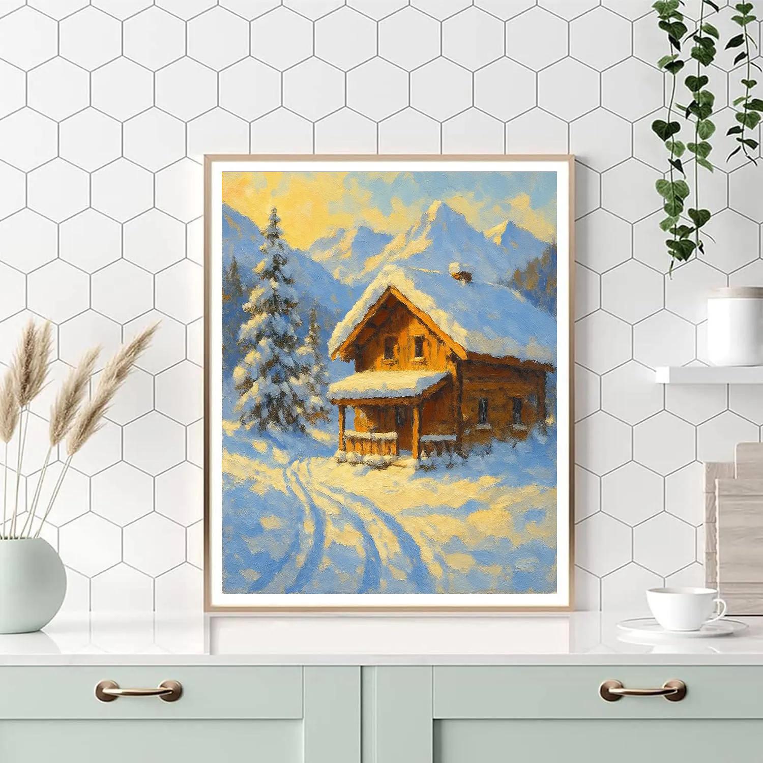 Sunlit Mountain Chalet Painting by numbers kit