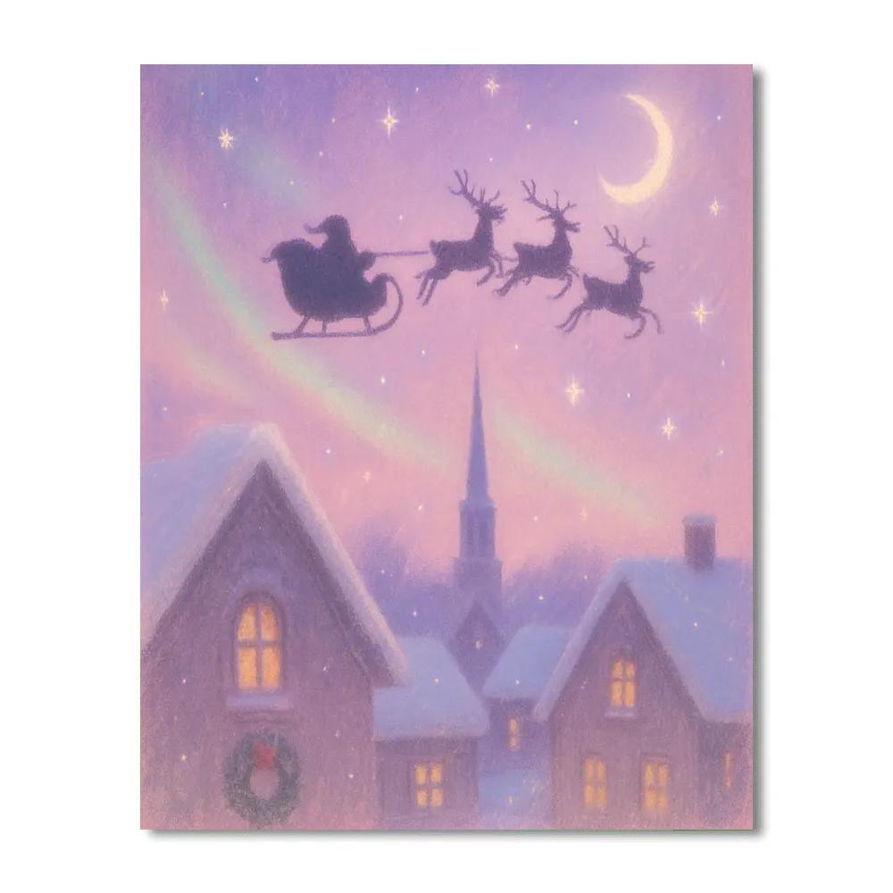 Starry Sleigh Over Paper Town Numbered painting kits
