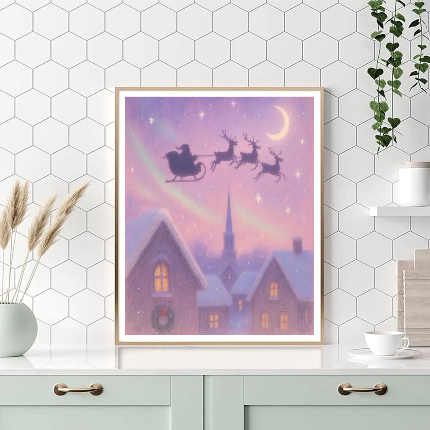 Starry Sleigh Over Paper Town Numbered painting kits