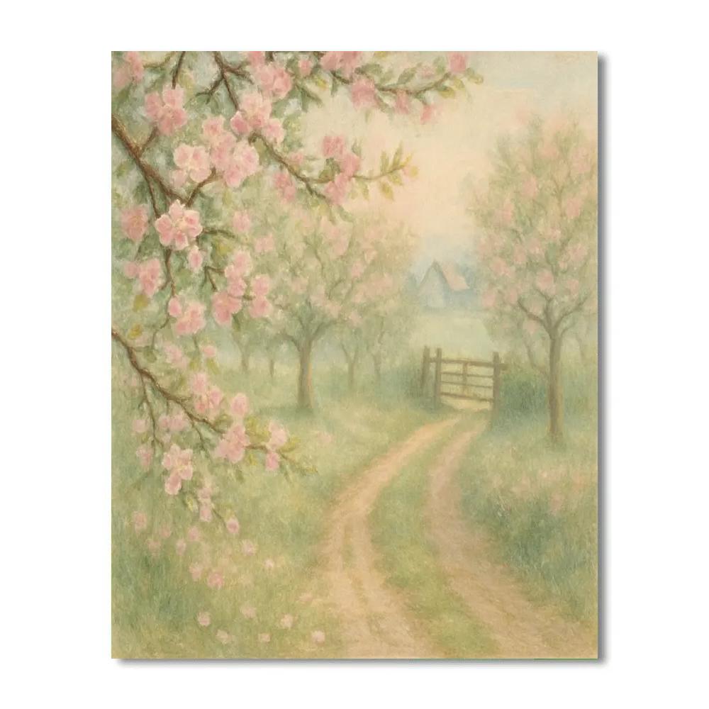 Hidden Orchard In Spring Mist paint by color