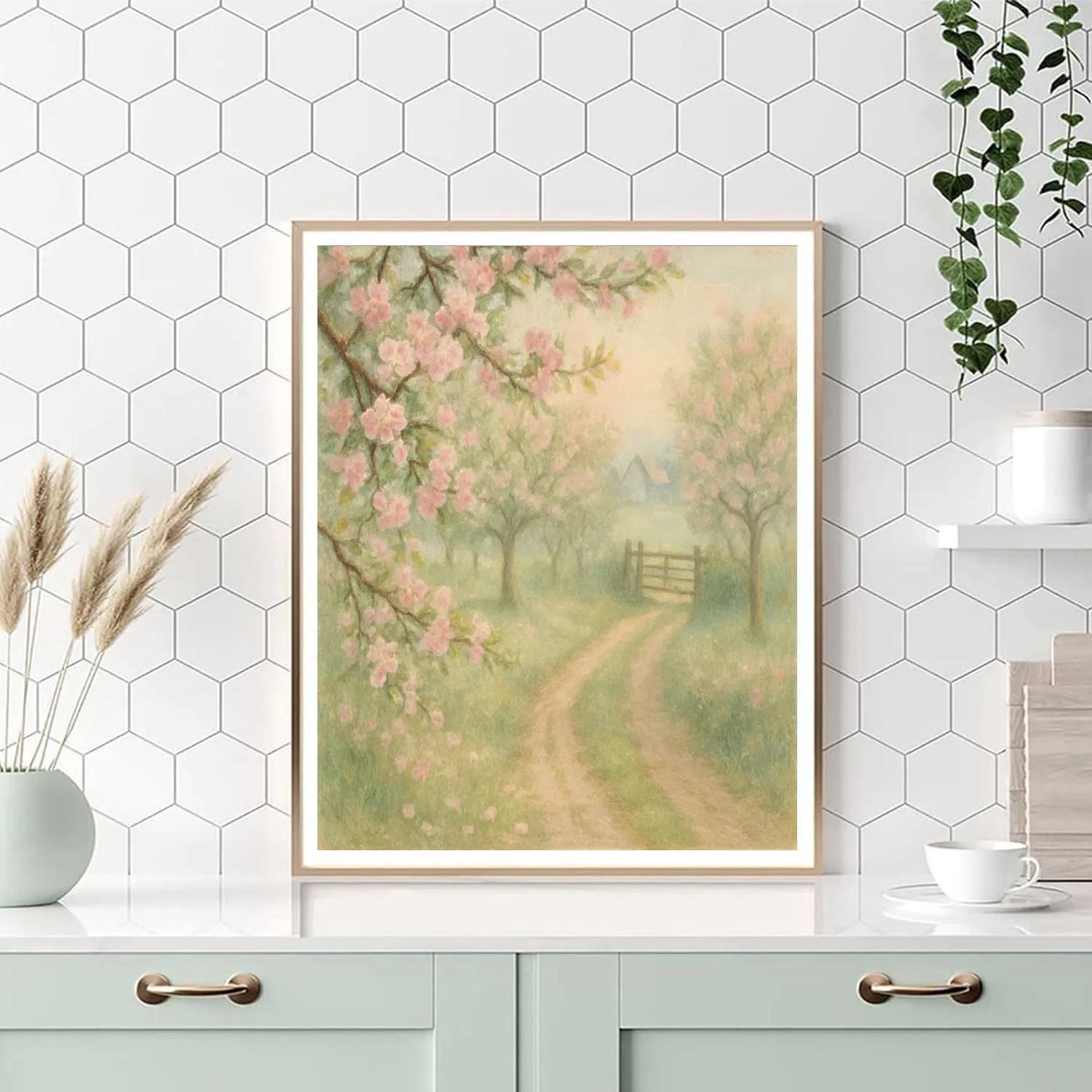 Hidden Orchard In Spring Mist paint by color