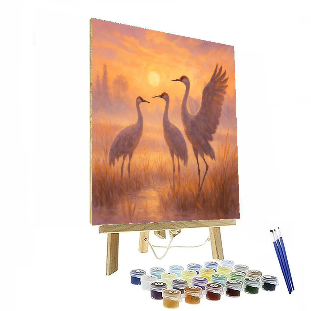 Cranes At A Cozy Sunrise Marsh painting number kit