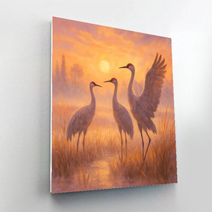Cranes At A Cozy Sunrise Marsh painting number kit