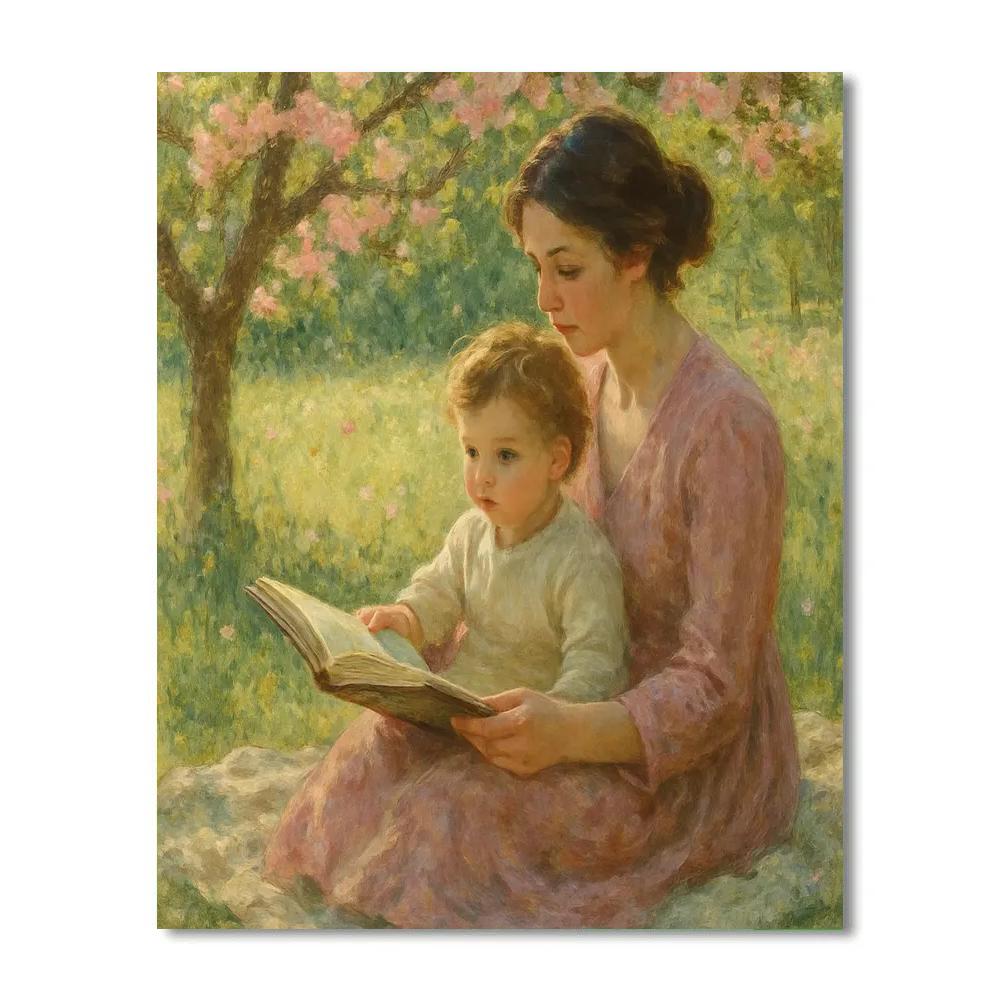 Mother And Child Reading Garden DIY paint by numbers
