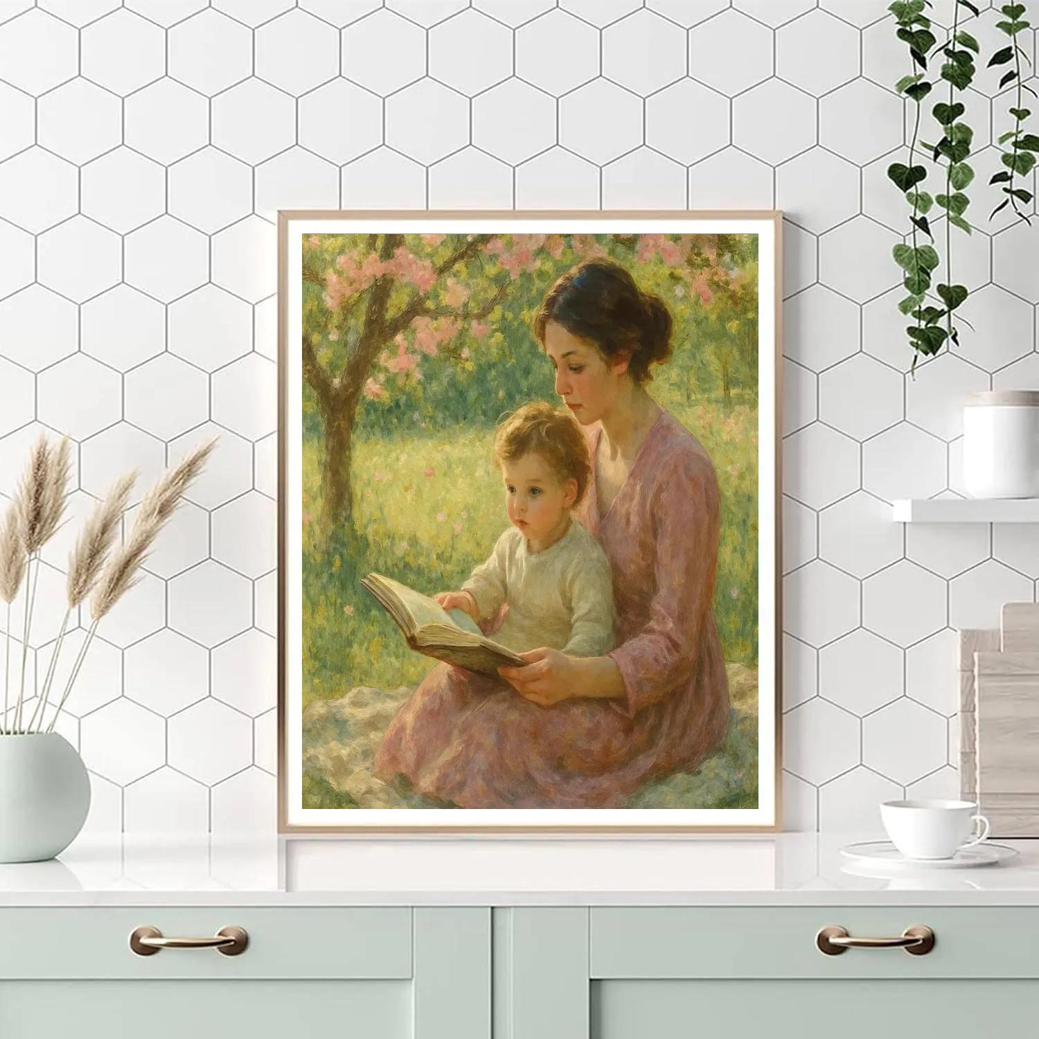 Mother And Child Reading Garden DIY paint by numbers