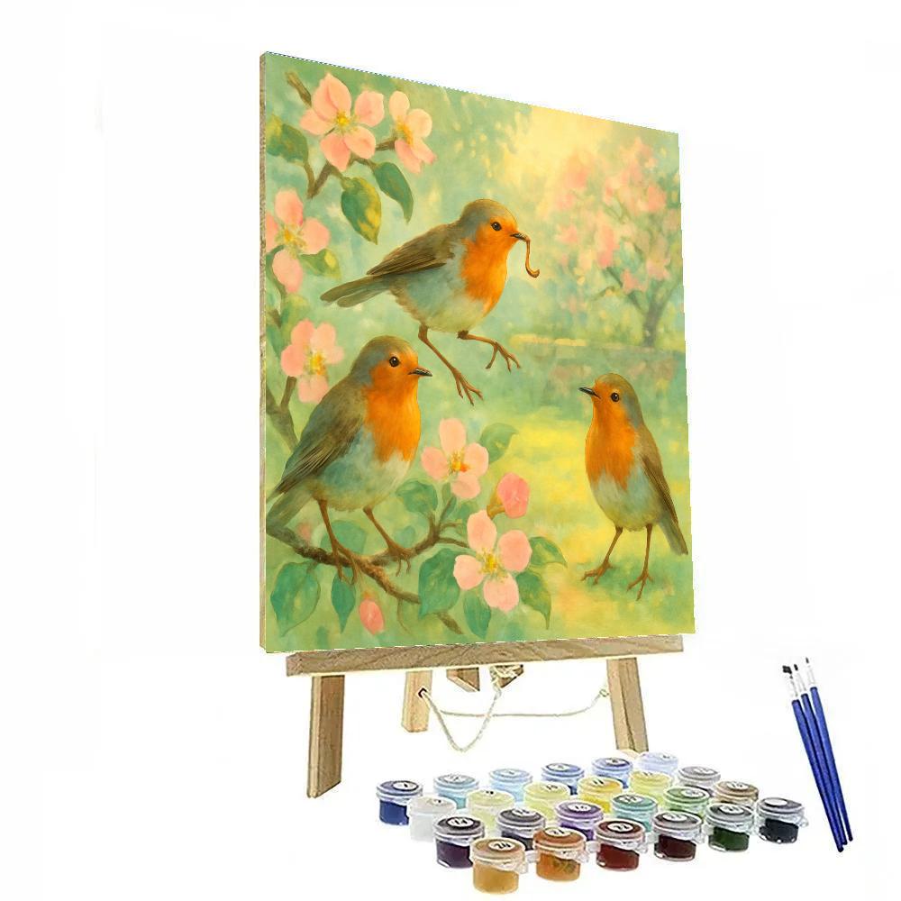Robins In A Cozy Spring Garden Painting by numbers kit