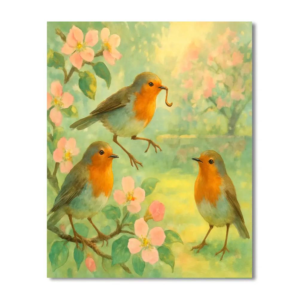 Robins In A Cozy Spring Garden Painting by numbers kit