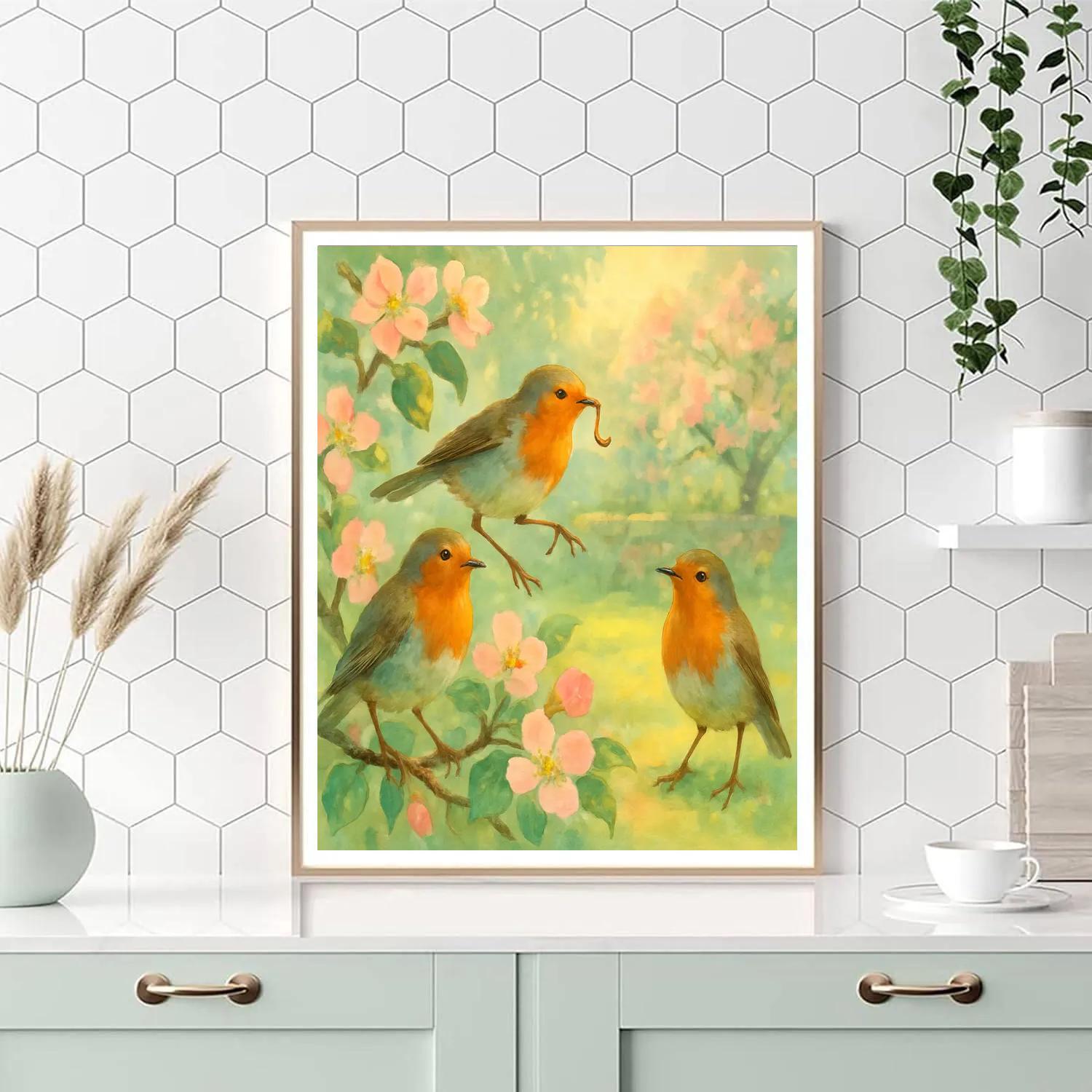 Robins In A Cozy Spring Garden Painting by numbers kit