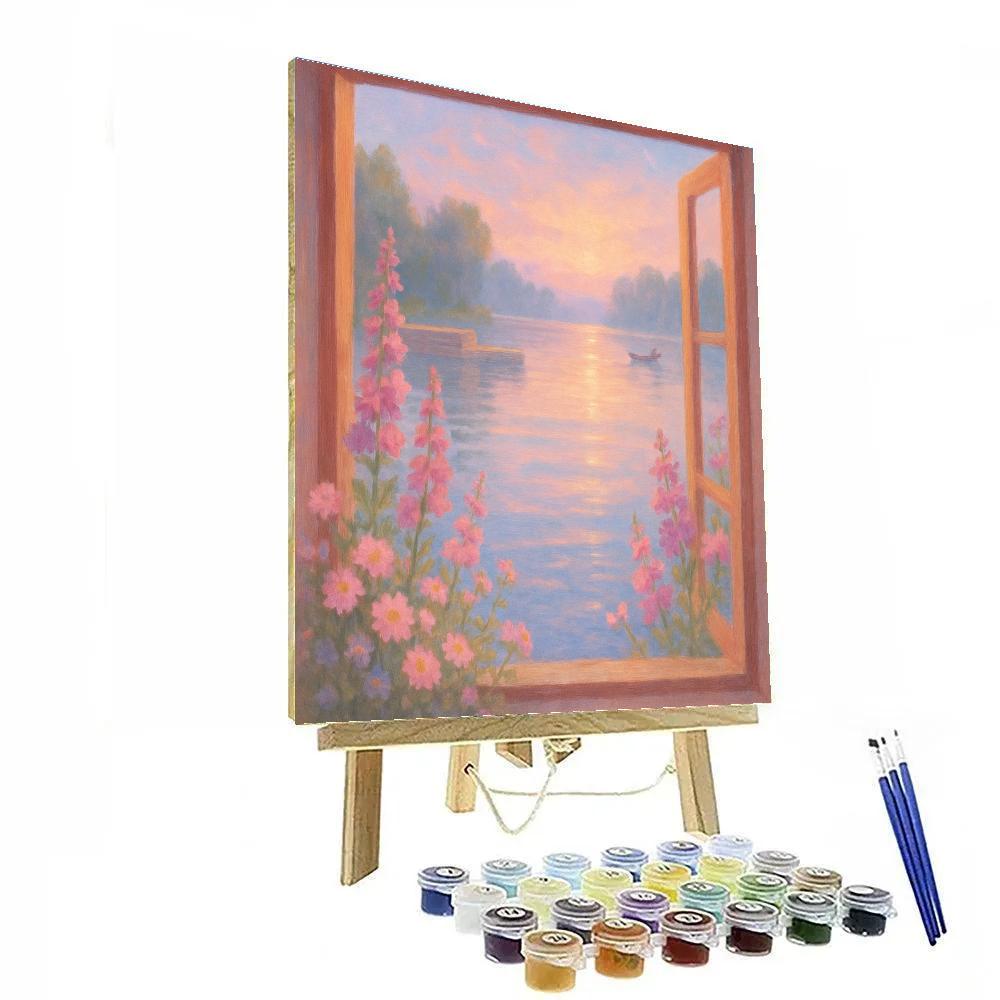 Sunlit Forest Lake Window paint by number