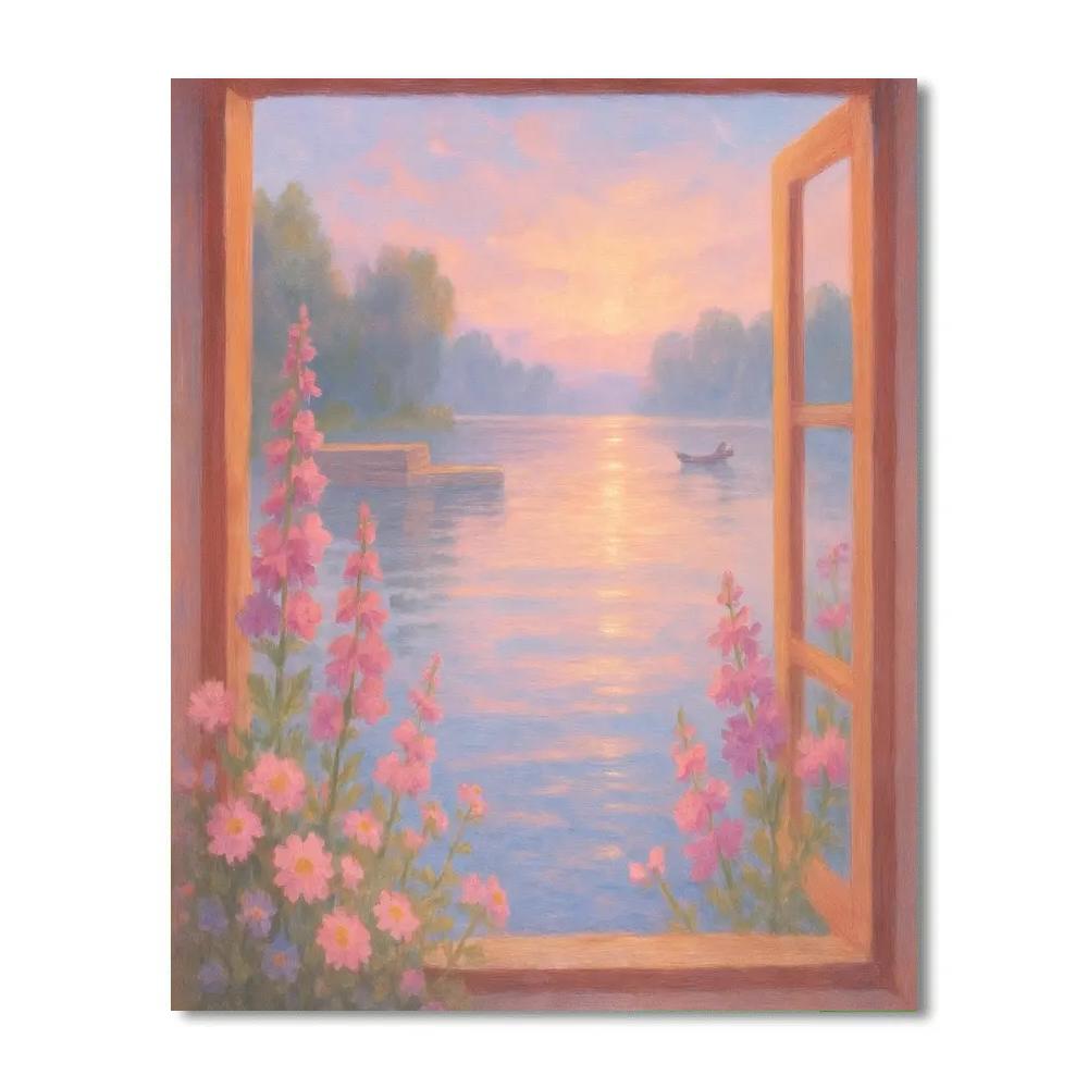 Sunlit Forest Lake Window paint by number