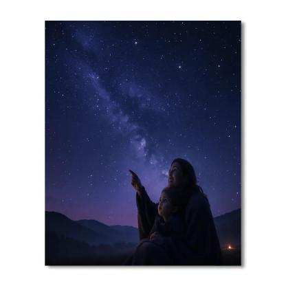 Mother And Child Stargazing Night painting number kit