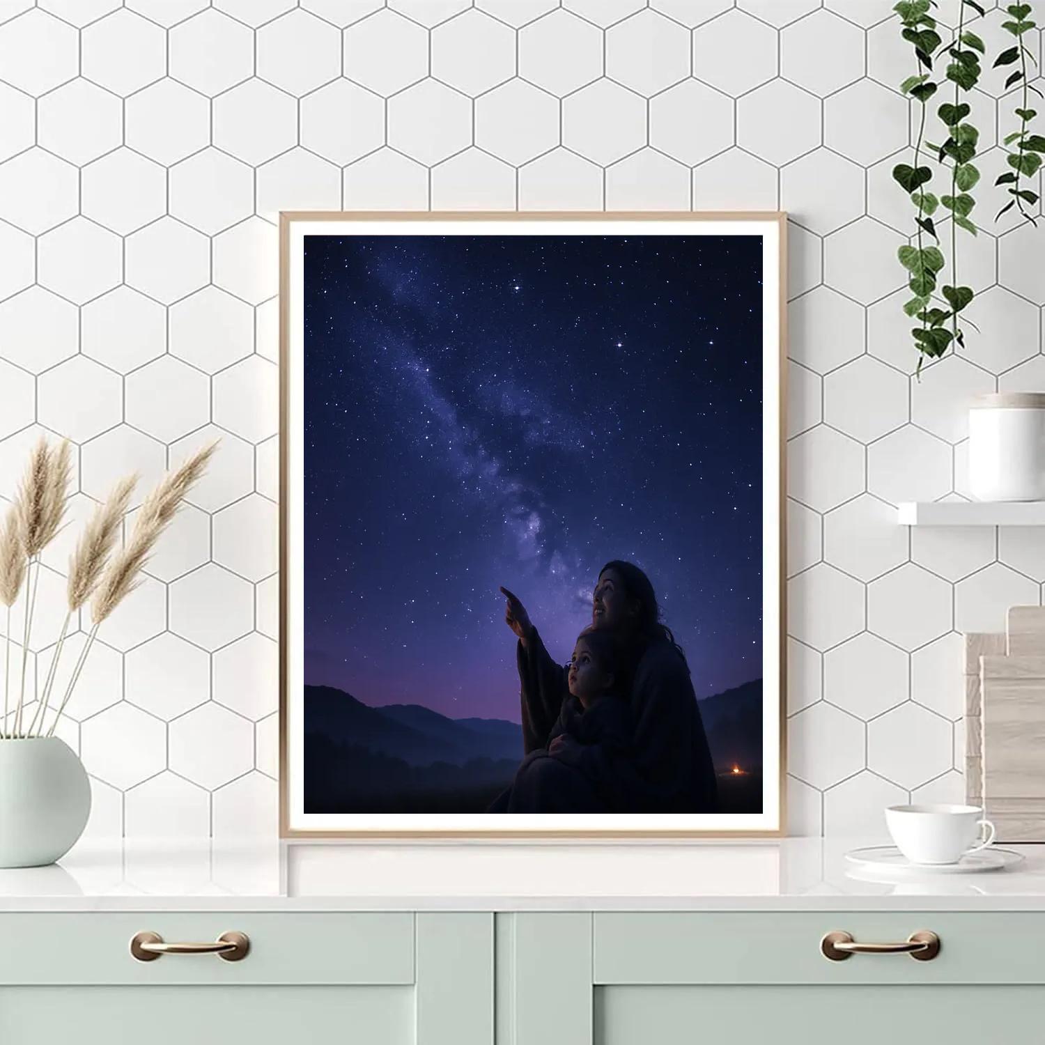 Mother And Child Stargazing Night painting number kit