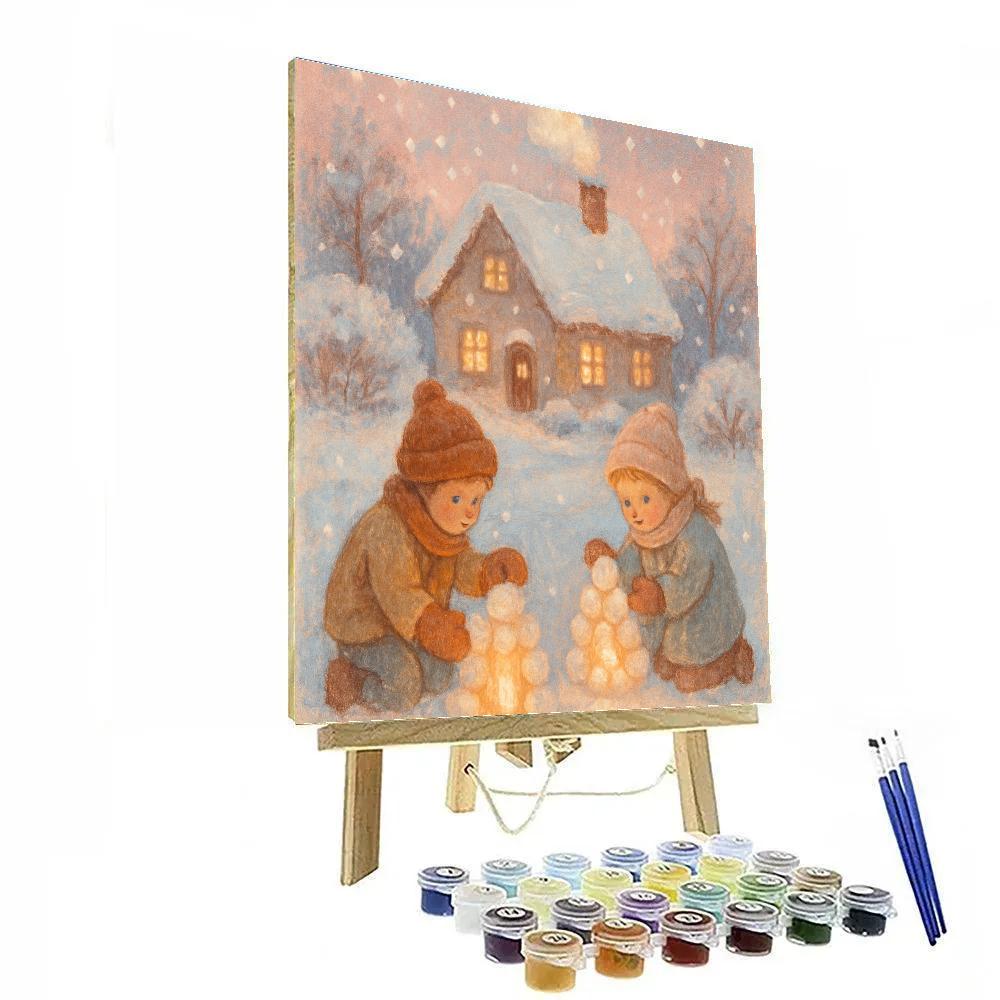 Children Building Snow Lanterns painting number kit