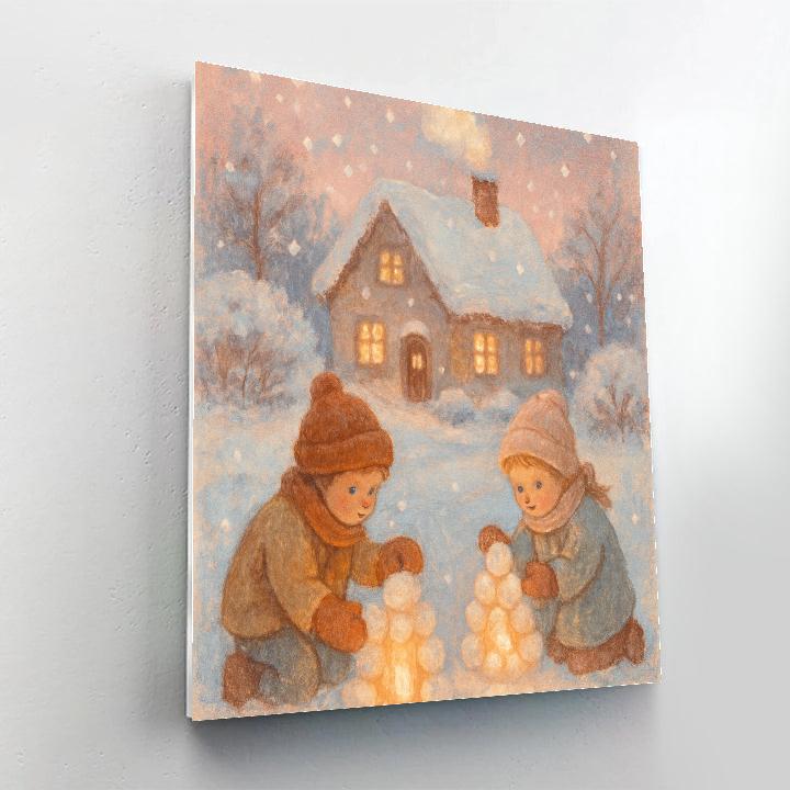 Children Building Snow Lanterns painting number kit