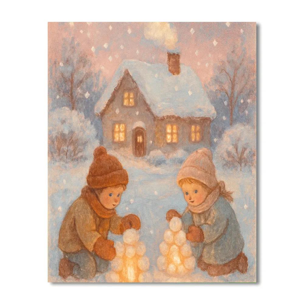 Children Building Snow Lanterns painting number kit