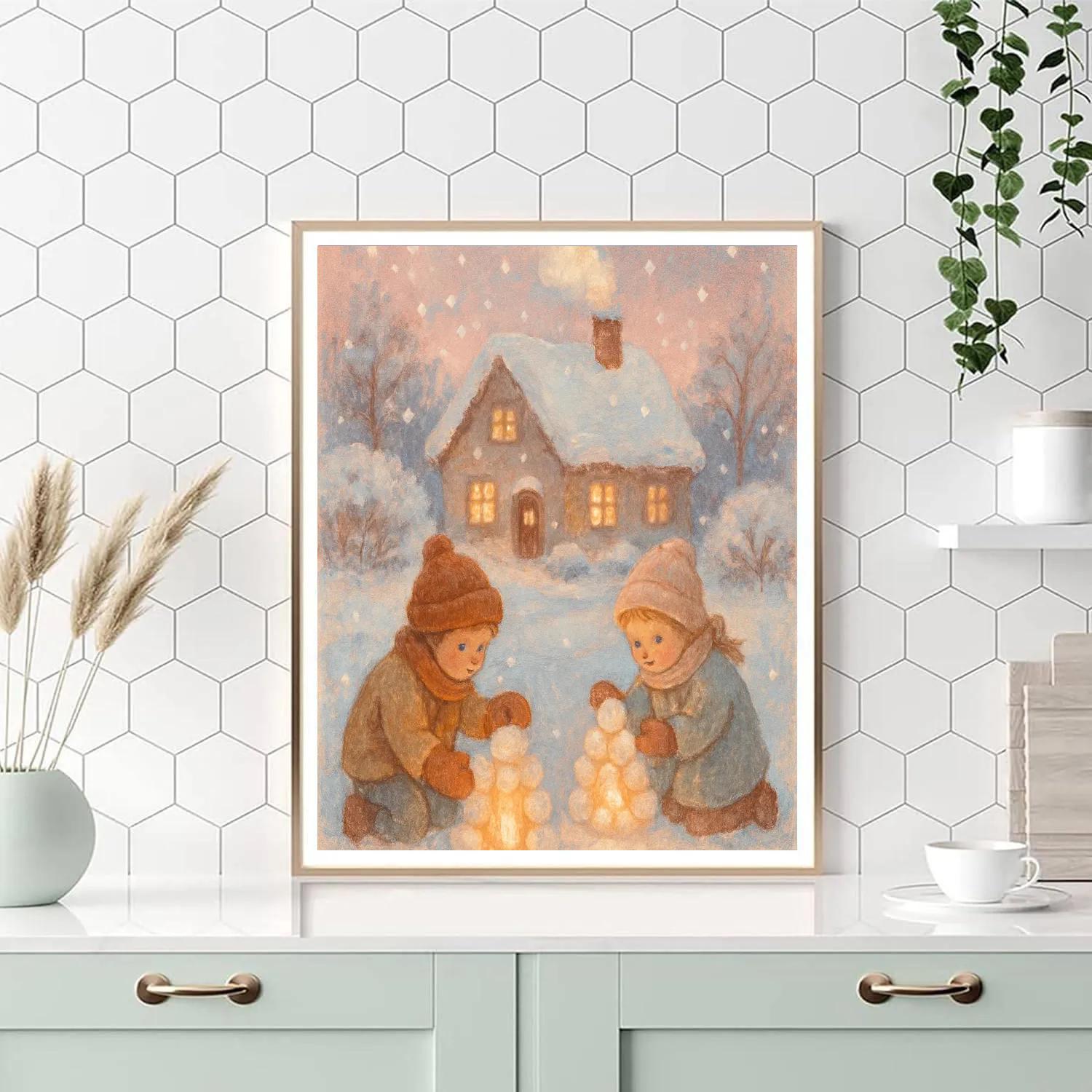 Children Building Snow Lanterns painting number kit