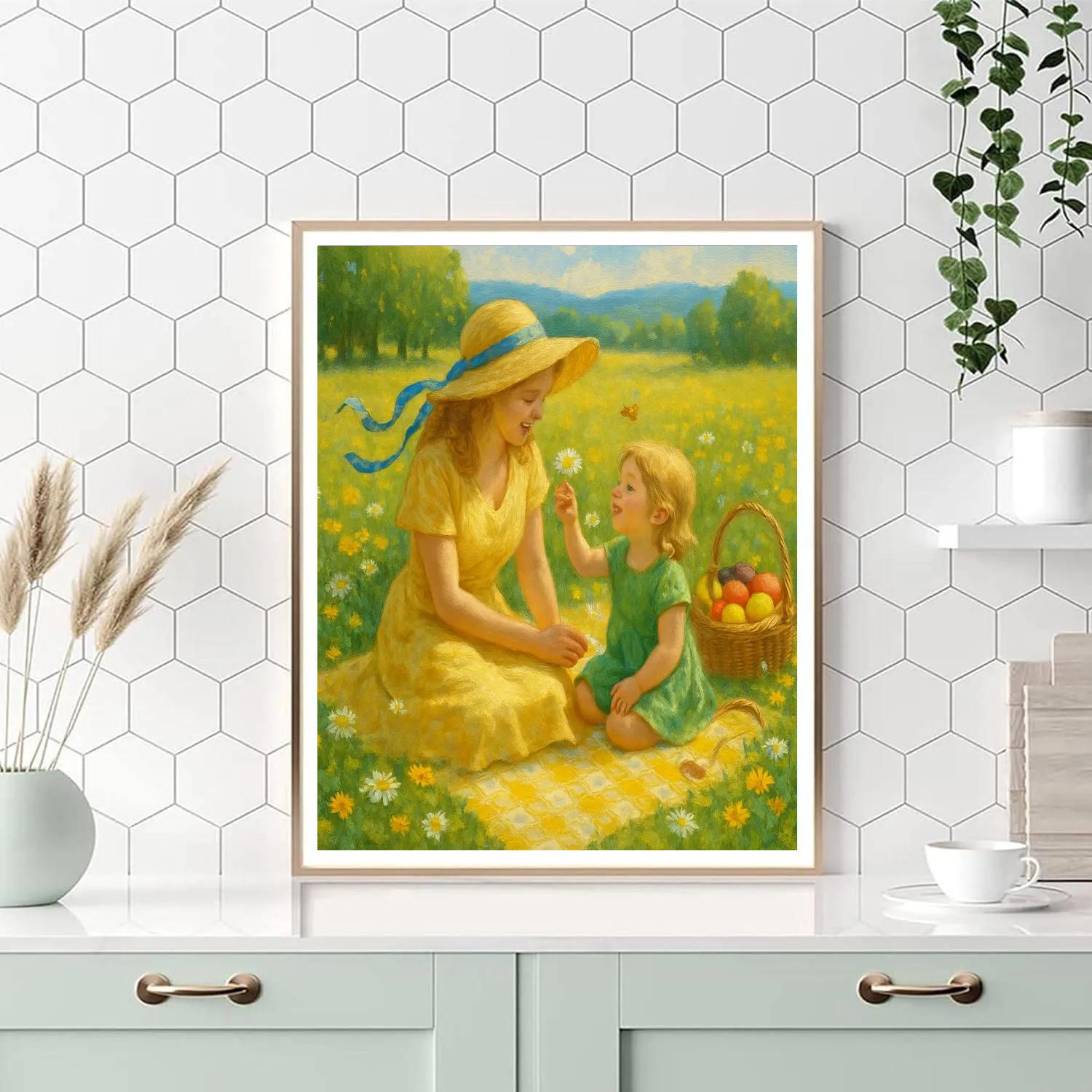 Picnic Meadow Mother And Child Paint by numbers art
