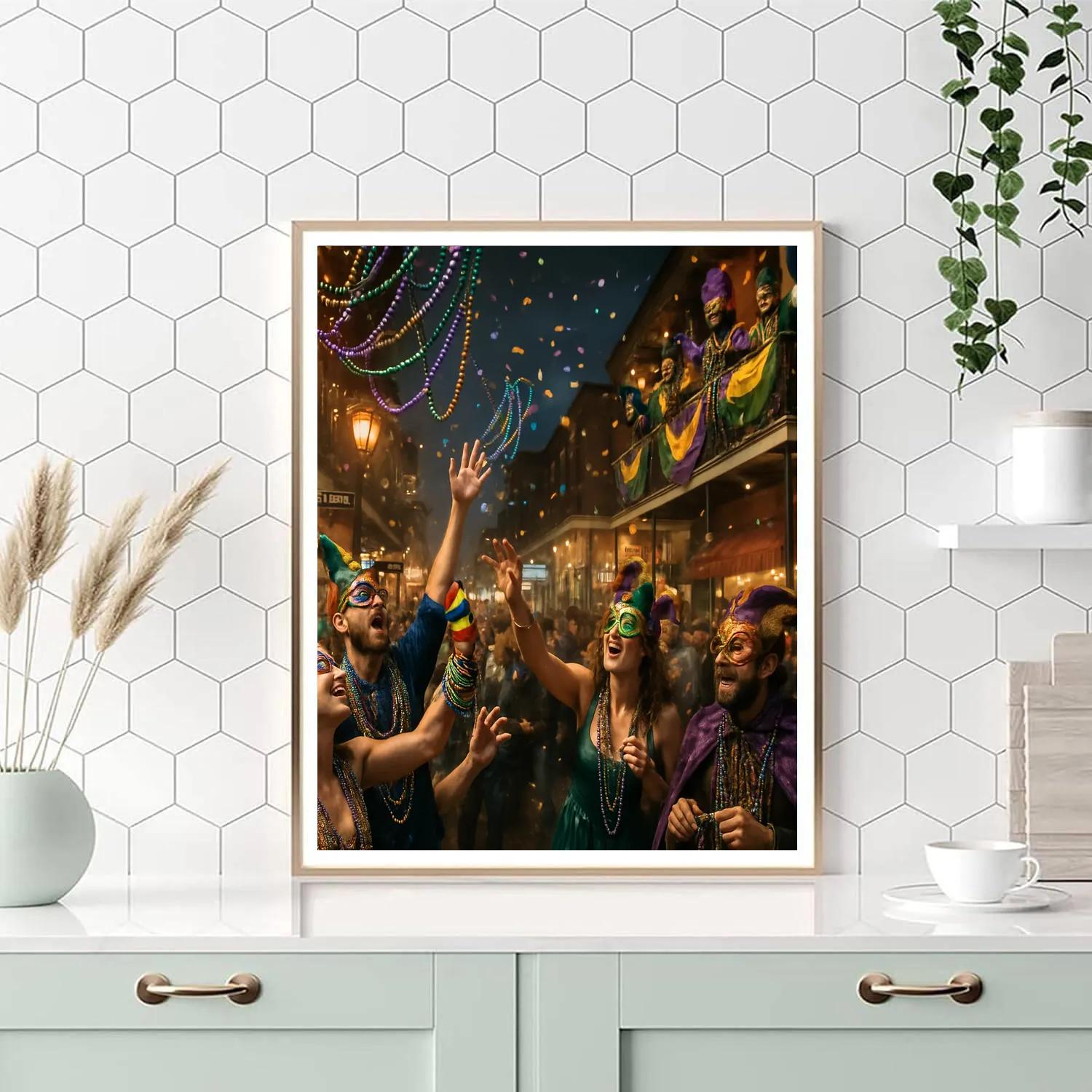 Mardi Gras Bead Toss On Bourbon Street Painting by numbers kit