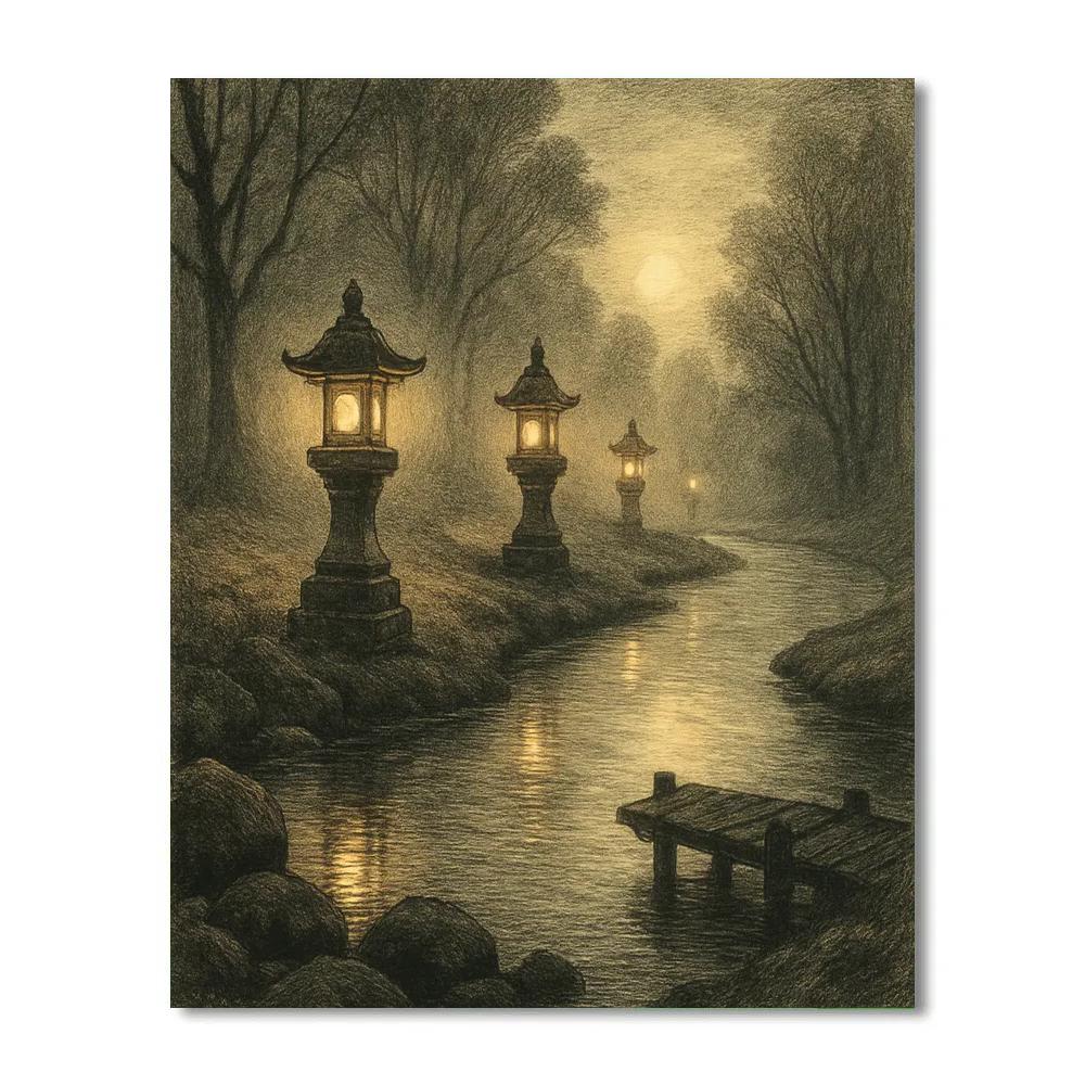 Foggy Riverbend Lanterns paint by numbers