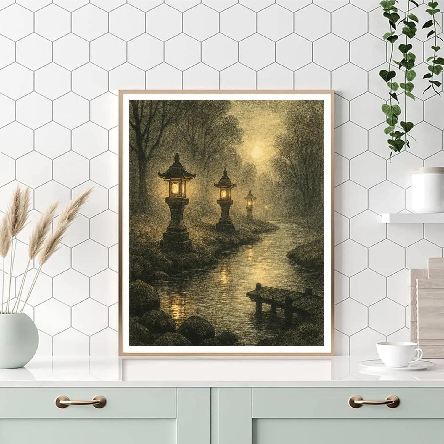 Foggy Riverbend Lanterns paint by numbers