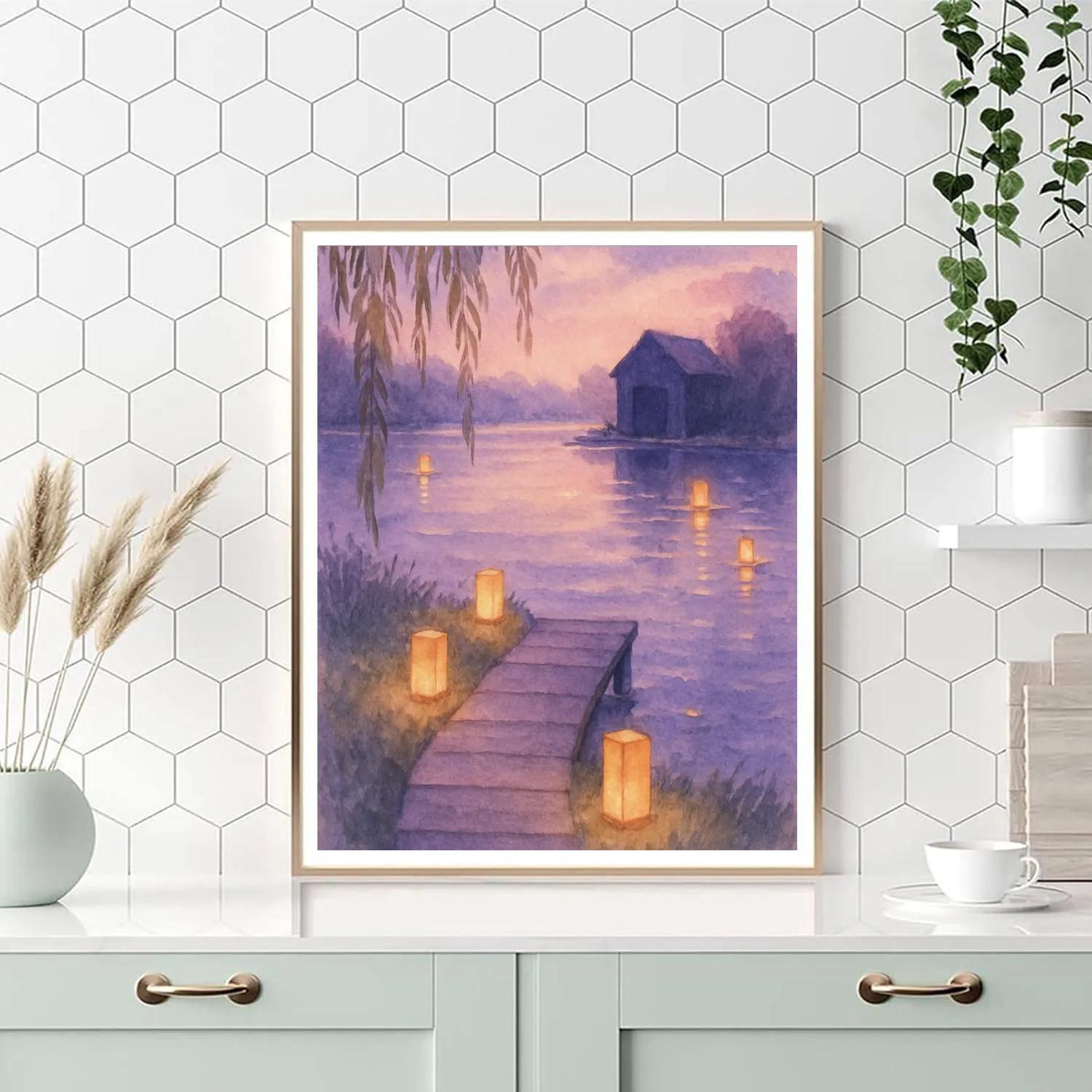 Lavender Dusk Row Of Lanterns DIY paint by numbers