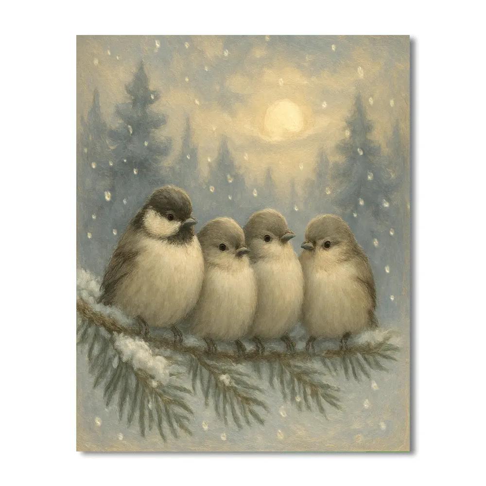 Snowy Cozy Perch For Little Songbirds paint by color