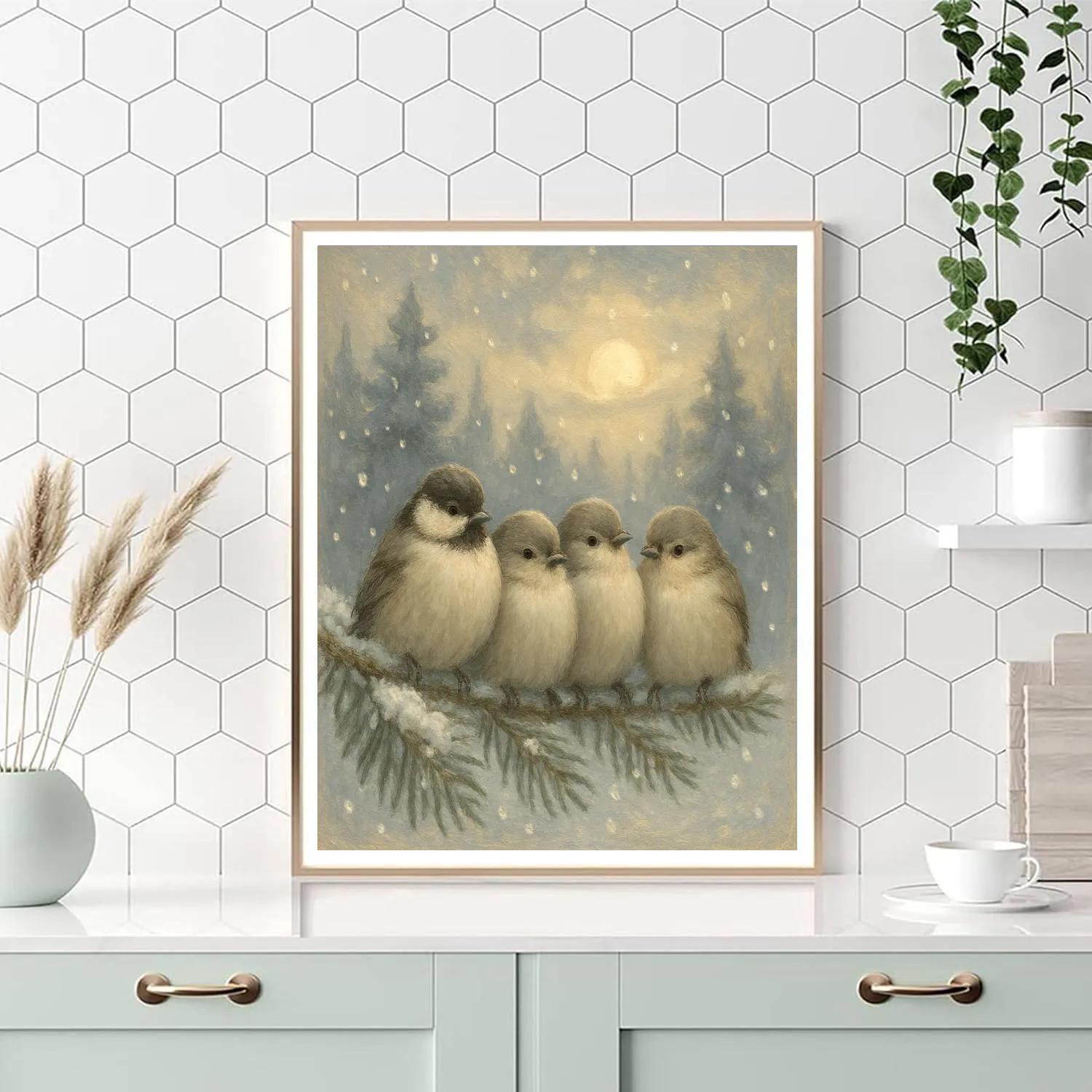 Snowy Cozy Perch For Little Songbirds paint by color