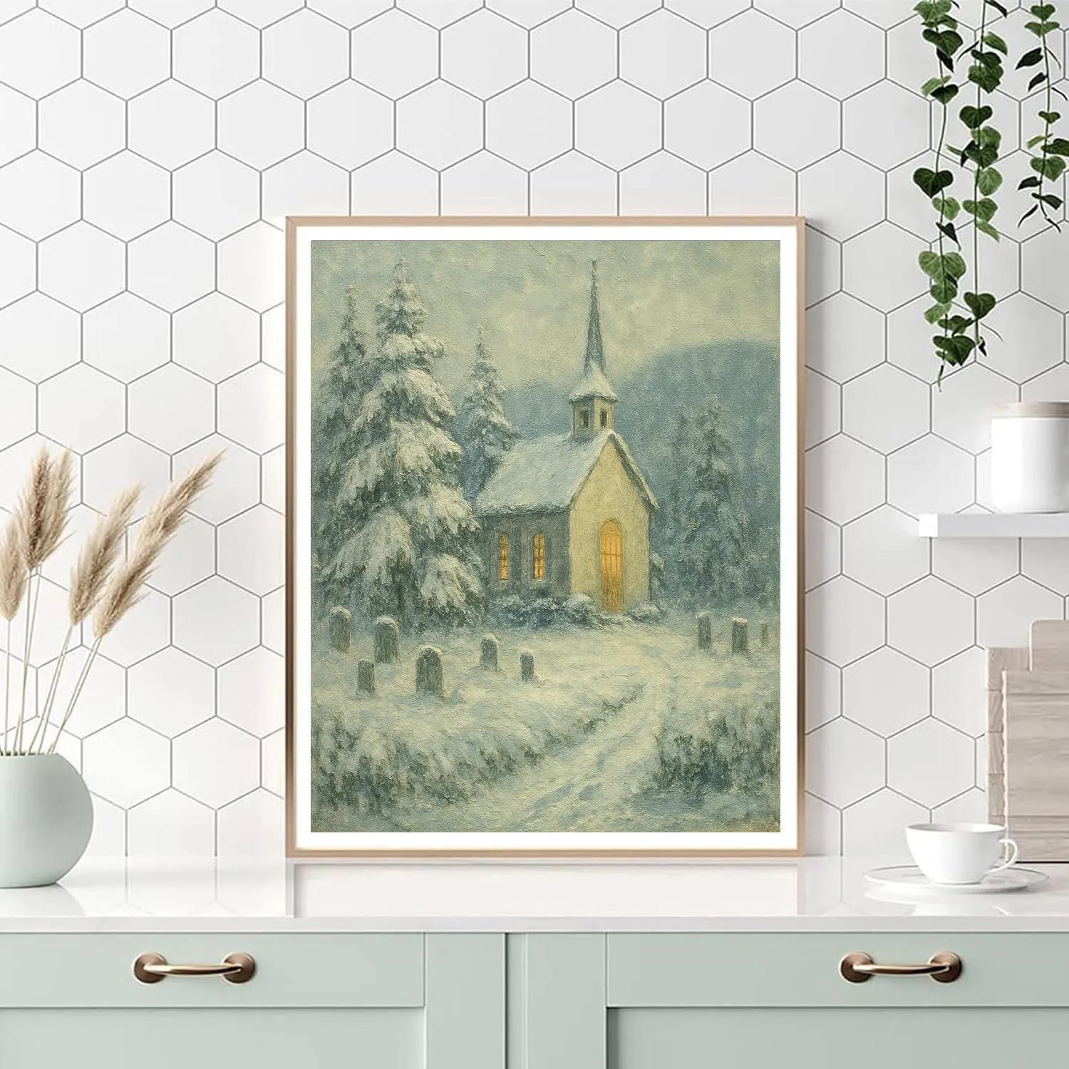 Churchyard Under Powdered Pines painting number kit