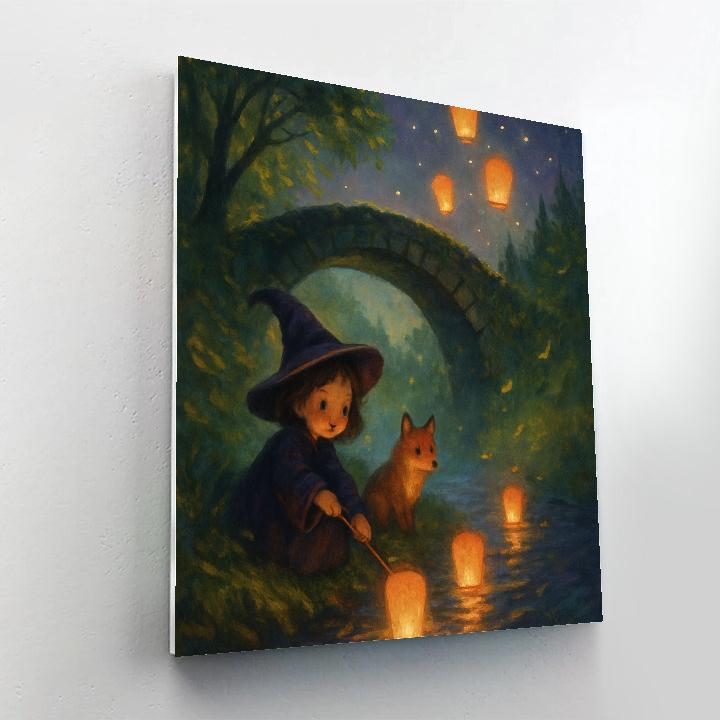 Lanterns Over Mossy Bridge Number painting