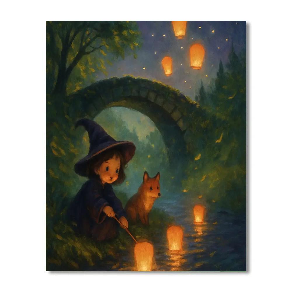 Lanterns Over Mossy Bridge Number painting