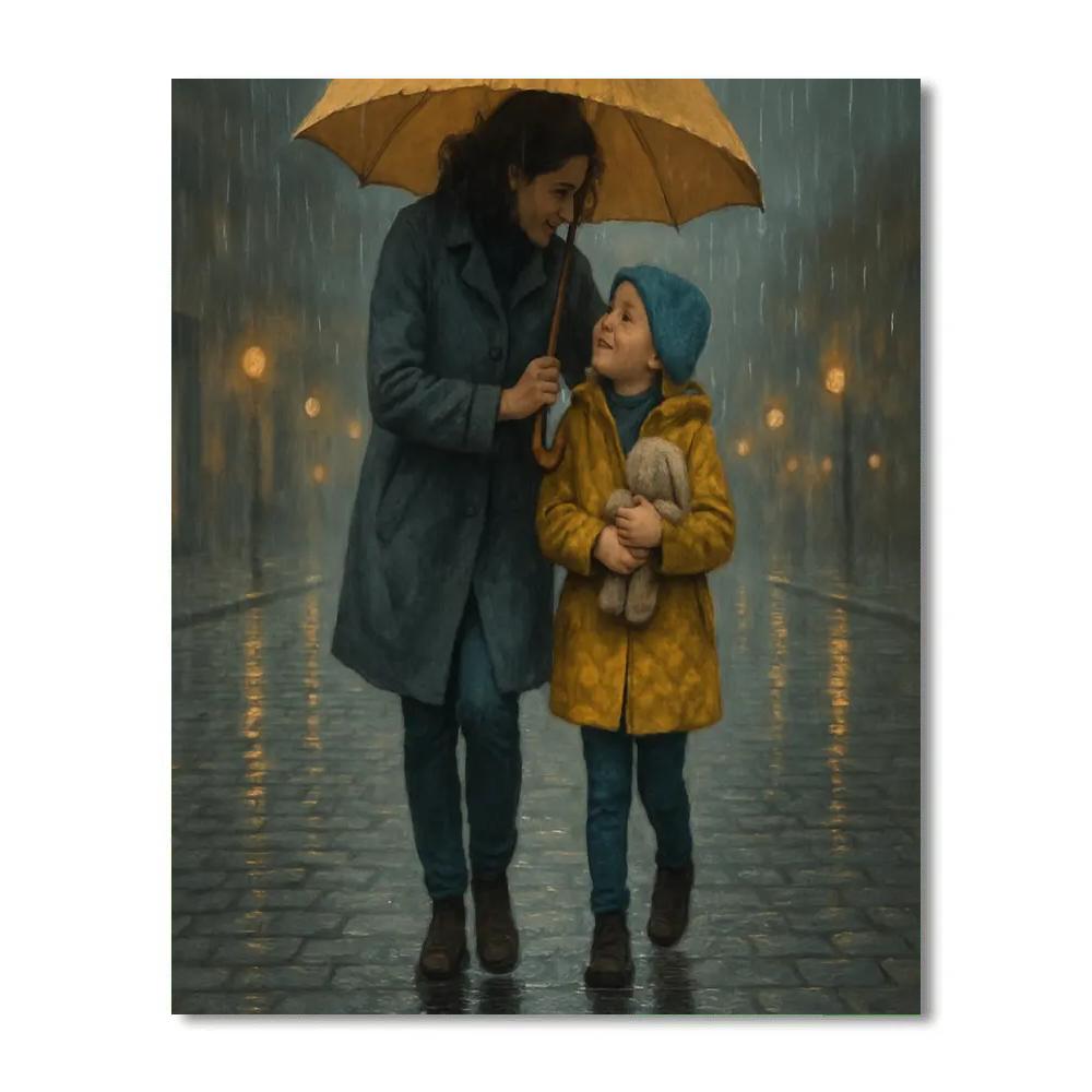 Mother And Child Umbrella Rainwalk Paint by numbers art