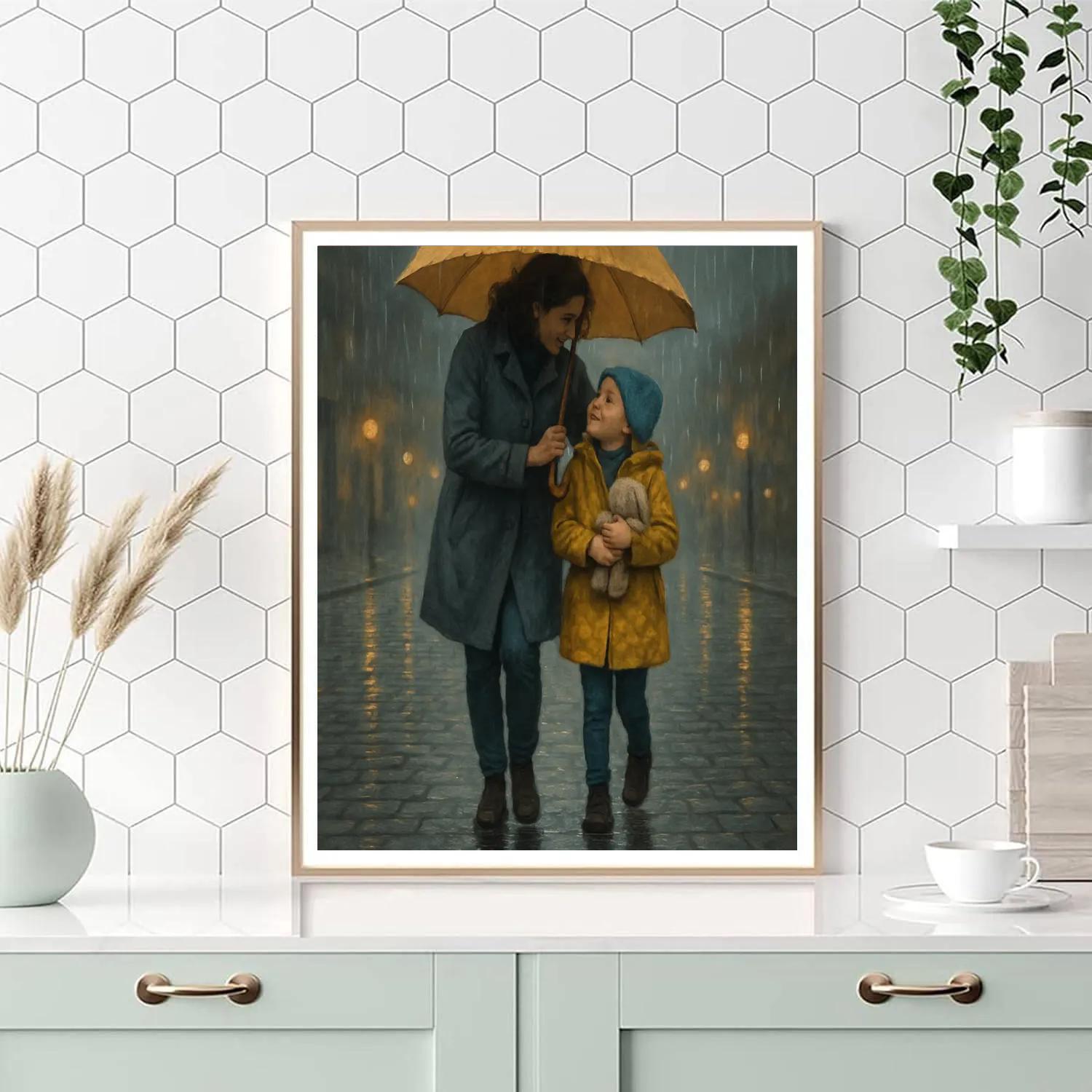 Mother And Child Umbrella Rainwalk Paint by numbers art