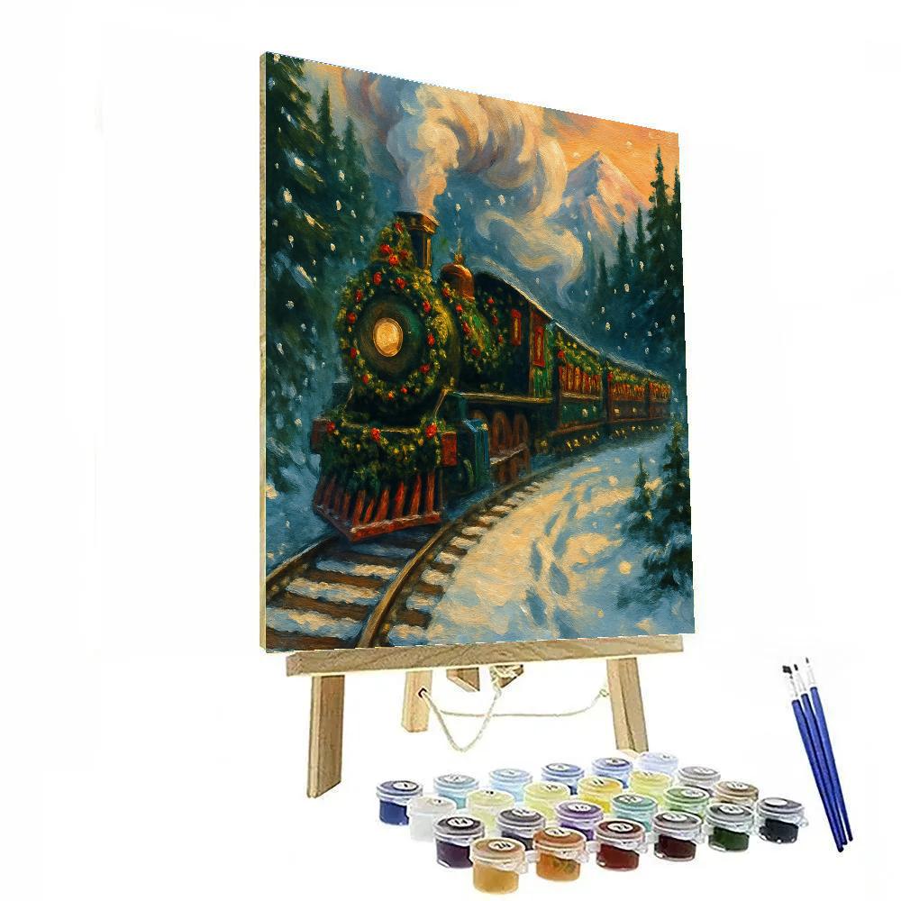 Festive Train Through Evergreen Pass Paint by numbers kits