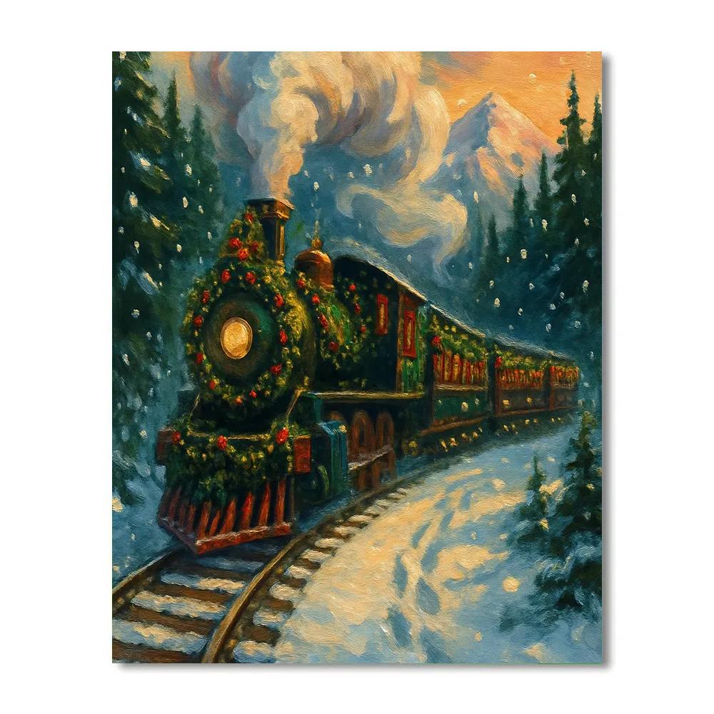 Festive Train Through Evergreen Pass Paint by numbers kits