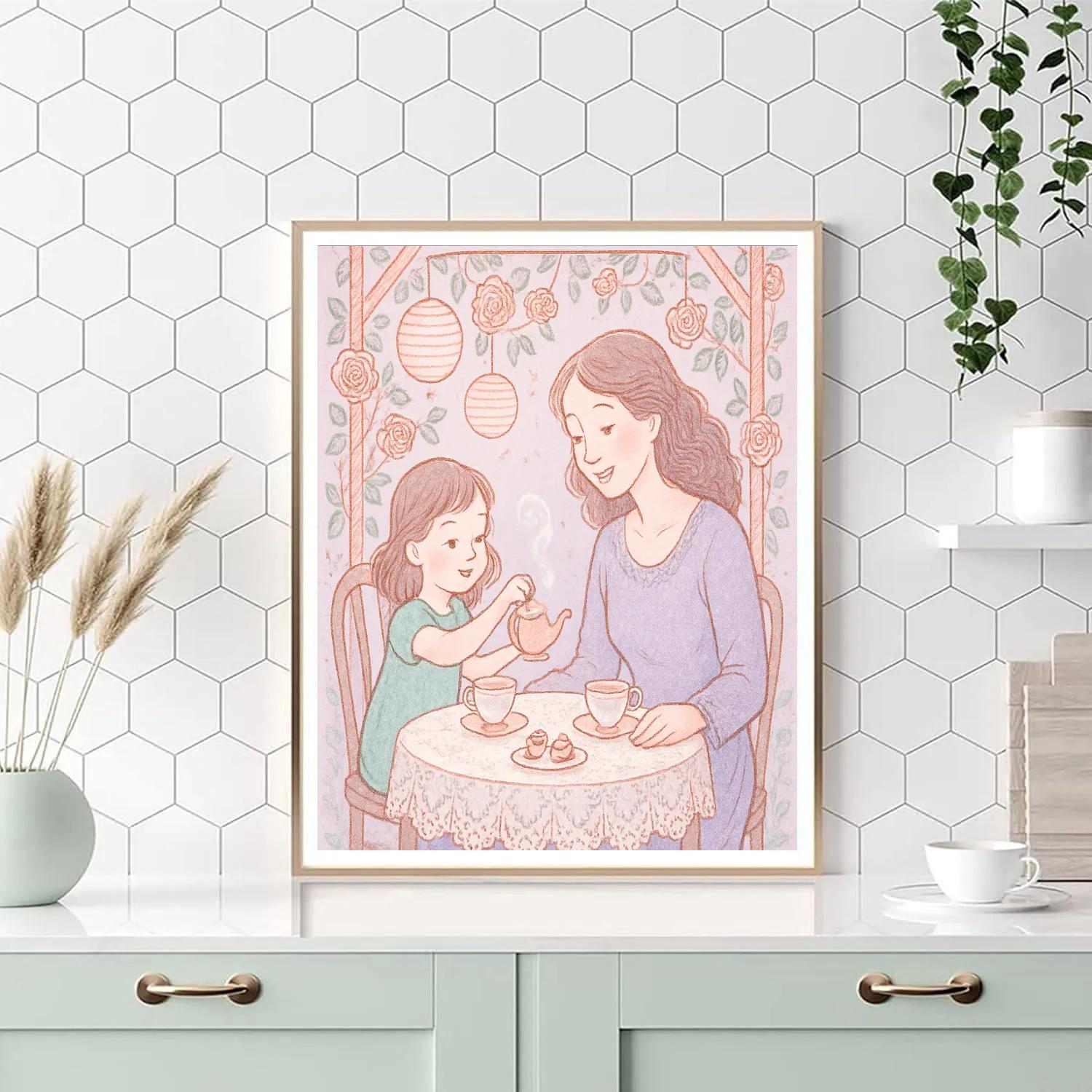Mother And Child Garden Tea Party paint by color